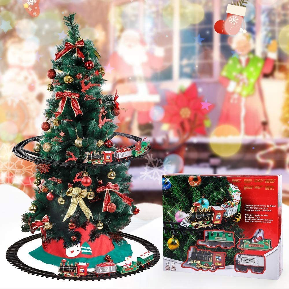 2-in-1 Hanging Christmas Tree Track Toy Train with Sound Effects and Lights Christmas Train Decoration Toy Gift