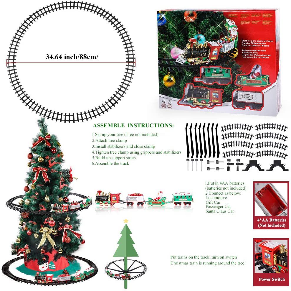 2-in-1 Hanging Christmas Tree Track Toy Train with Sound Effects and Lights Christmas Train Decoration Toy Gift