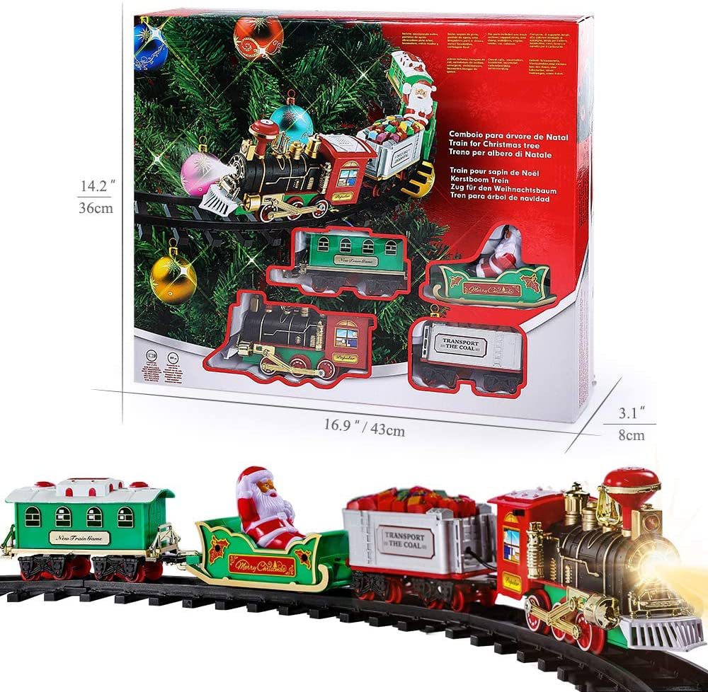 2-in-1 Hanging Christmas Tree Track Toy Train with Sound Effects and Lights Christmas Train Decoration Toy Gift